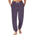 thumbnail image 3 of Men's Traditional Plaid Pajama Pants with Pockets & Drawstring - Cuffed Jogger Sleep Bottoms for Men, Elastic Waist Soft Lightweight Lounge Homewear Purple M, 3 of 7