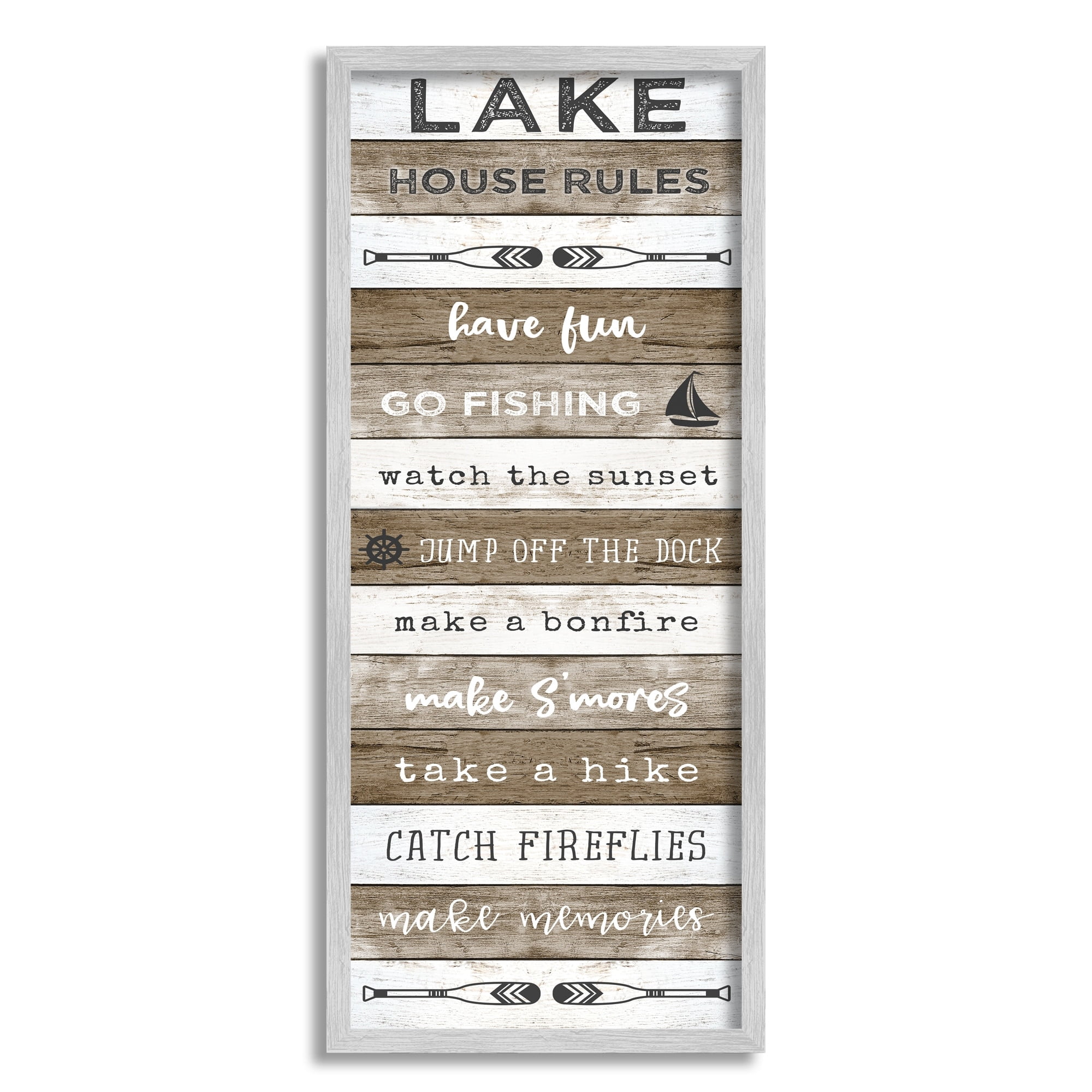 Stupell Industries Lake House Rules List Rustic Pattern Boat Oars, 13 x 30, Design by Natalie Carpentieri