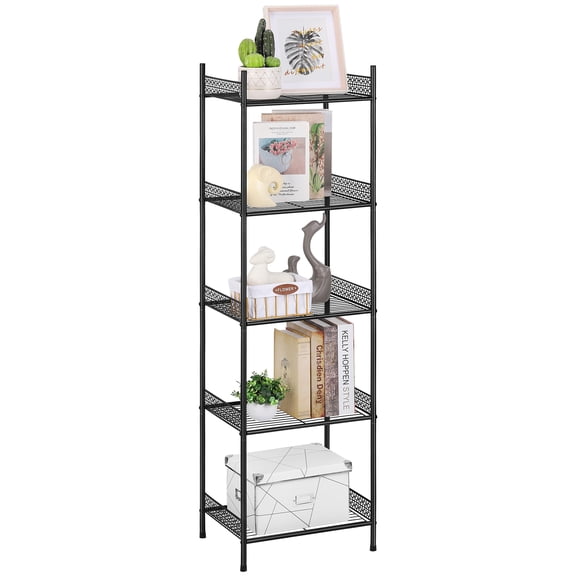 5 Tier Shelving Unit, Wire Shelving Unit Metal Storage Shelf Free Standing Storage Rack, Wire Organisation Racking Shelves for Pantry Kitchen Livingroom Bathroom Office