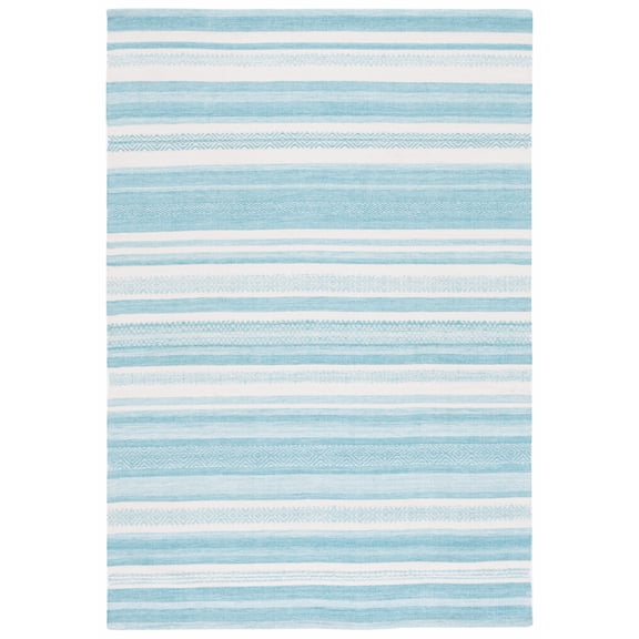 SAFAVIEH Striped Kilim Leo Striped Polyester Area Rug, Turquoise/Ivory, 8' x 10'