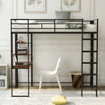 thumbnail image 2 of Tensun Twin Loft Bed: 2 Shelves, 1 Desk, Metal Structure with Safety Guardrail, Ladder - Ideal for Kids, Teens, Adults Bedroom - Black, 2 of 5