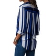 thumbnail image 3 of Xuanfei Women Vertical Stripes Color Block Lapel Collar Button Down Long Sleeve Shirt, 3 of 3