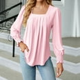 thumbnail image 2 of Xihbxyly Tops Tops for Women 2025 Women's Fashion Solid Color Square Neck Pleated Long Sleeve Loose T-Shirt Top Casual Loose Tunic Tops Blouses, 2 of 4