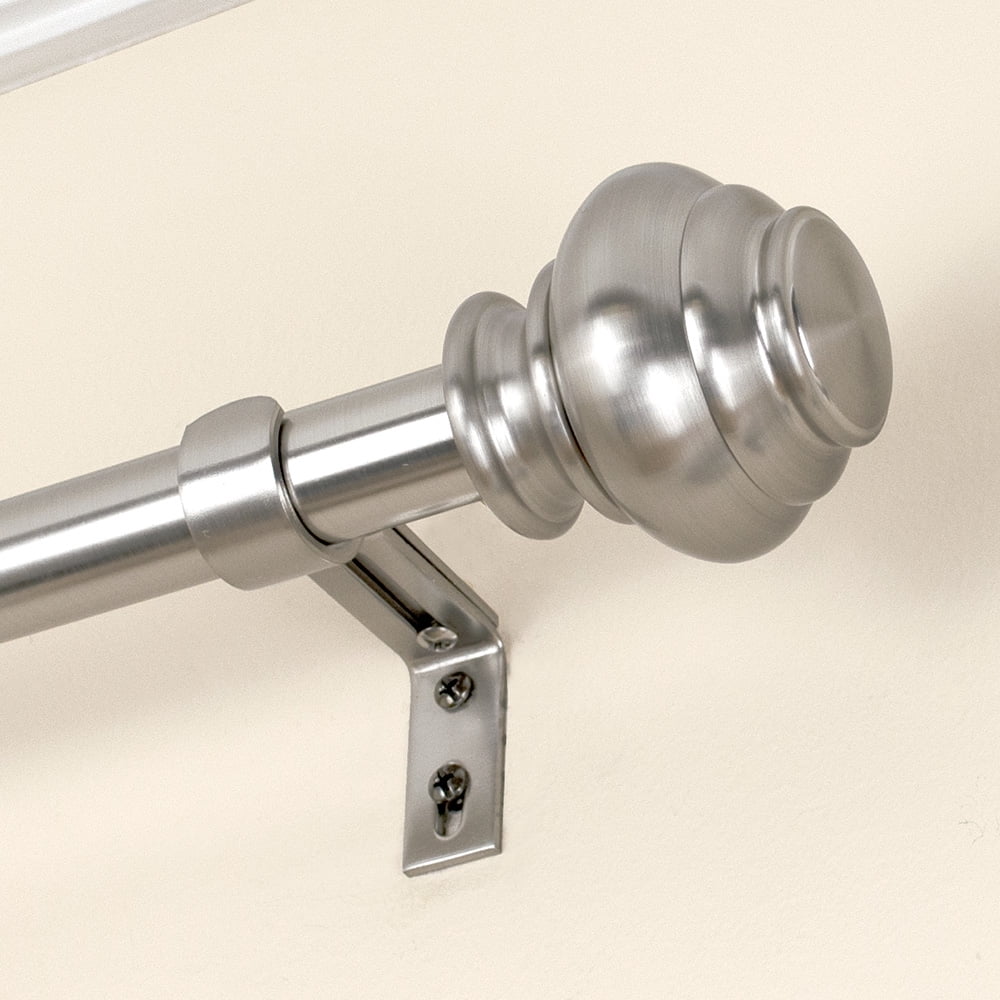 Lumino 1" Plated Brushed Nickel Somerset Knob Adjustable Single Curtain Rod Set, 42"-120"