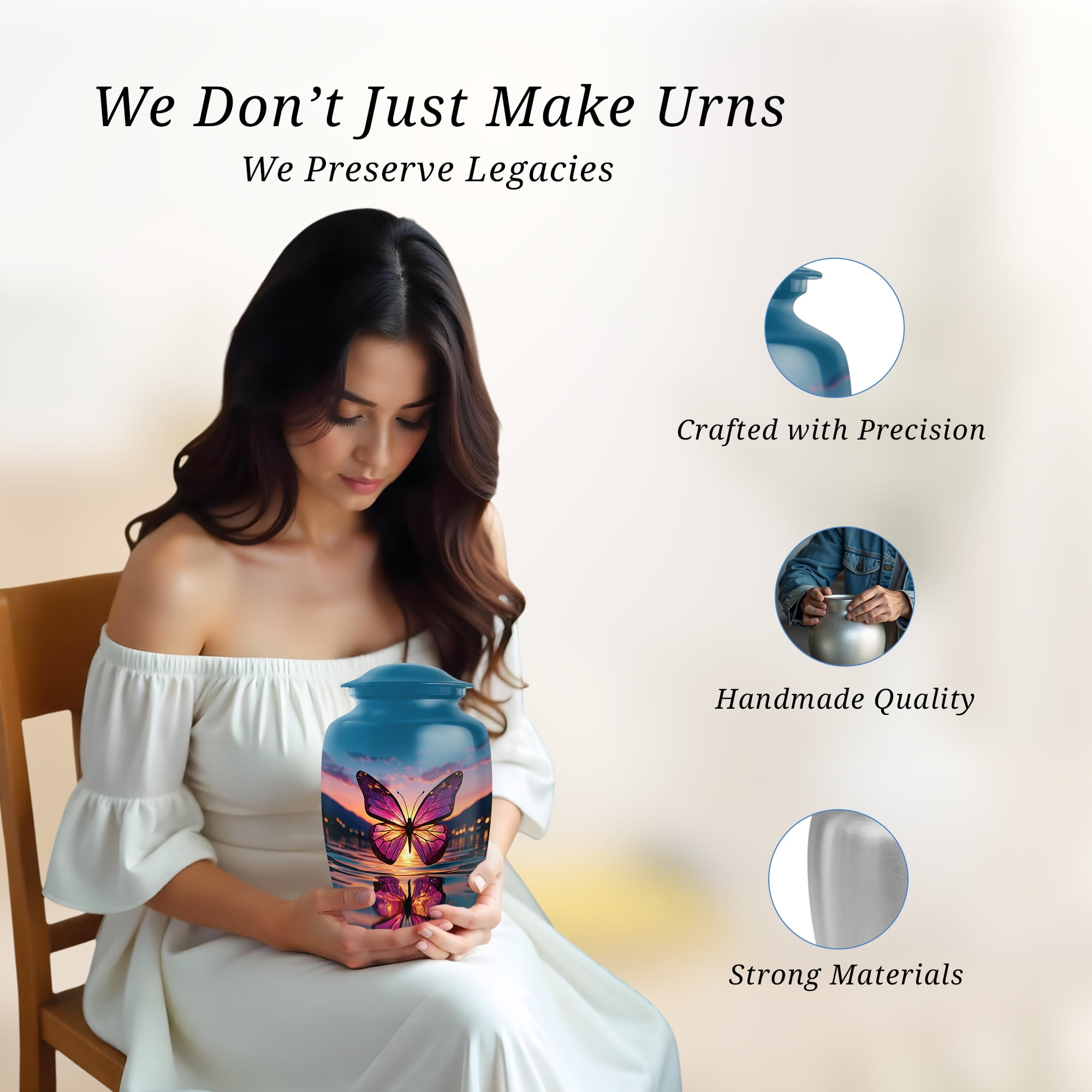 Butterfly Purple Urns For Human Ashes Mother - Large Blue Urns For Human Ashes Adult Male - Memorial Cremation Urns For Man And Woman - Funeral Urn For Grandfather, 10 Inch
