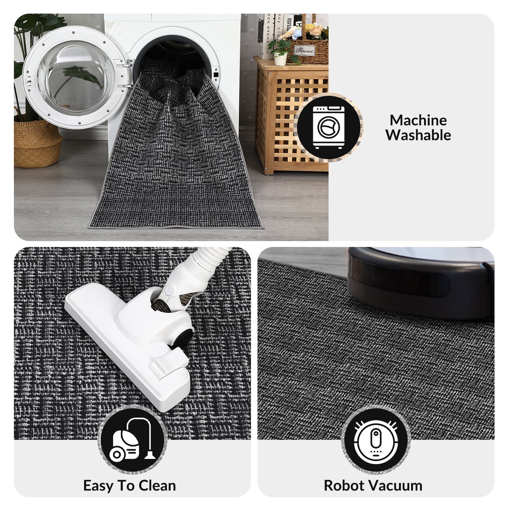 Garvee 9'x12' Area Rug Modern Area Rugs for Living Room Bedroom Farmhouse Non Slip Low Pile Rugs, Black