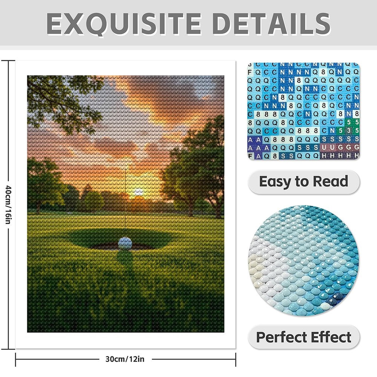 Diamond Art Kit for Adults, Golf Ball At Sunset Hole Diamond Painting for Adults Beginners, 5D DIY Diamond Art Painting Kits, Colorful Diamond Painting Craft for Home Decor 12x16