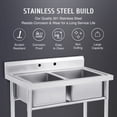 thumbnail image 6 of Wilprep 2 Compartments Commercial Sink w Backsplash Heavy Duty Water Basins  Freestanding Utility & Prep Washing Equipment 37.4"H, 6 of 11
