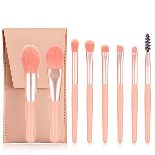 8 brochas de maquillaje con bolsa para brochas de maquillaje, kit de brochas cosméticas de tamaño de viaje para base, sombra de ojos