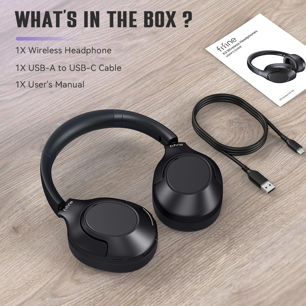 FIFINE X3 Wireless Over-Ear Headphones for iPhone/Mac, Bluetooth Headphones with ANC Noise Cancelling, Transparency Mode, 3.5mm Jack, 65H Playtime