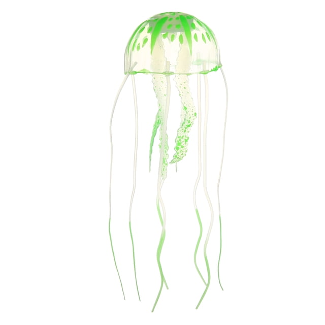 Decoración de medusas para pecera, adornos fluorescentes de silicona para medusas, decoración de acuario con ventosa, verde, 2,3 "x 5,9"