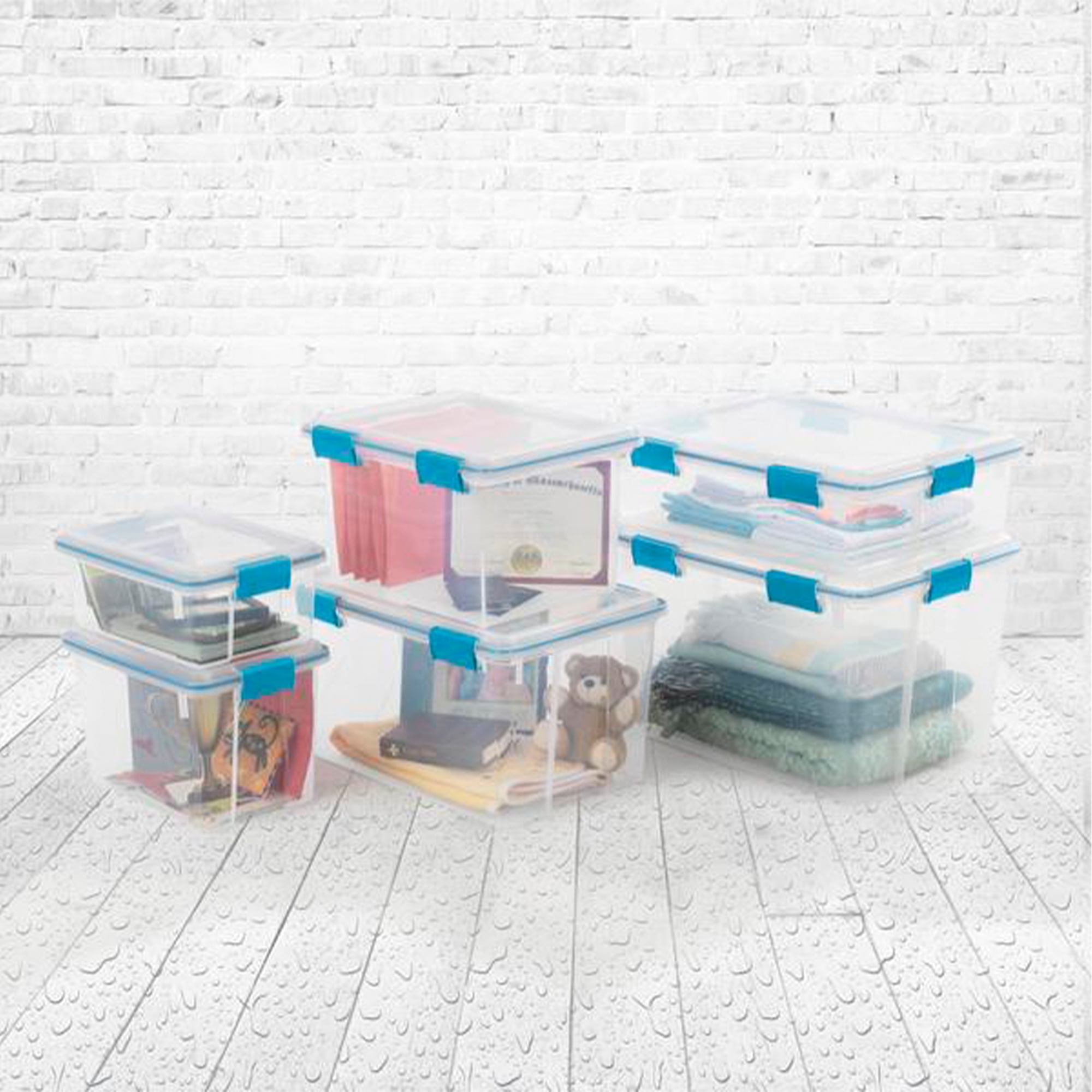 Sterilite Plastic Waterproof Storage Box With Lids Storage Containers  Features Watertight Lid To Keeps Safe From Elements, Dust And Pests, Clear