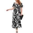 thumbnail image 2 of Gomelly Ladies Long Dress Ruffle Short Sleeve Summer Maxi Dresses Boho Sundress Women Plus Size Holiday Floral Bohemian Black 2XL, 2 of 6