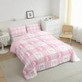 thumbnail image 3 of Cute Rabbit Comforter Set Full Size,Spring Easter Animal Princess Bowknot Bedding Set 3 Pcs for Teens Young,Pink Geometric Plaids Kawaii Bow Patchwork Down Comforter,2 Pillowcases, 3 of 6