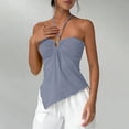 thumbnail image 4 of YUGYXL Halter Neck Tank Tops for Women Sleeveless Solid Color Bandeau Top Asymmetrical Hem Summer Fashion Outfits XL, 4 of 6