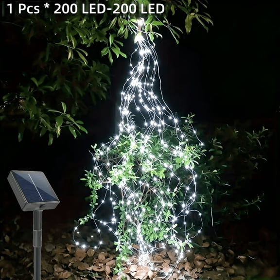 6.6Ft Solar Powered LED Waterfall Tree String Lights, Cascading Vine Fairy Lights with 200 LEDs, Waterproof Hanging Lantern with String Lights Christmas Holiday Patio Yard Decor - White Lights