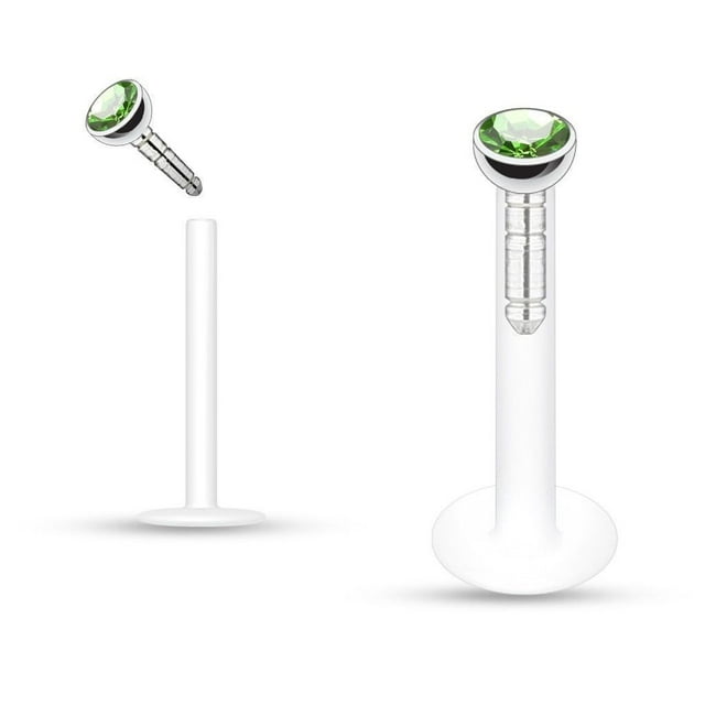 Push-in Clear Acrylic Labret Studs 16g With Press Fit Gem