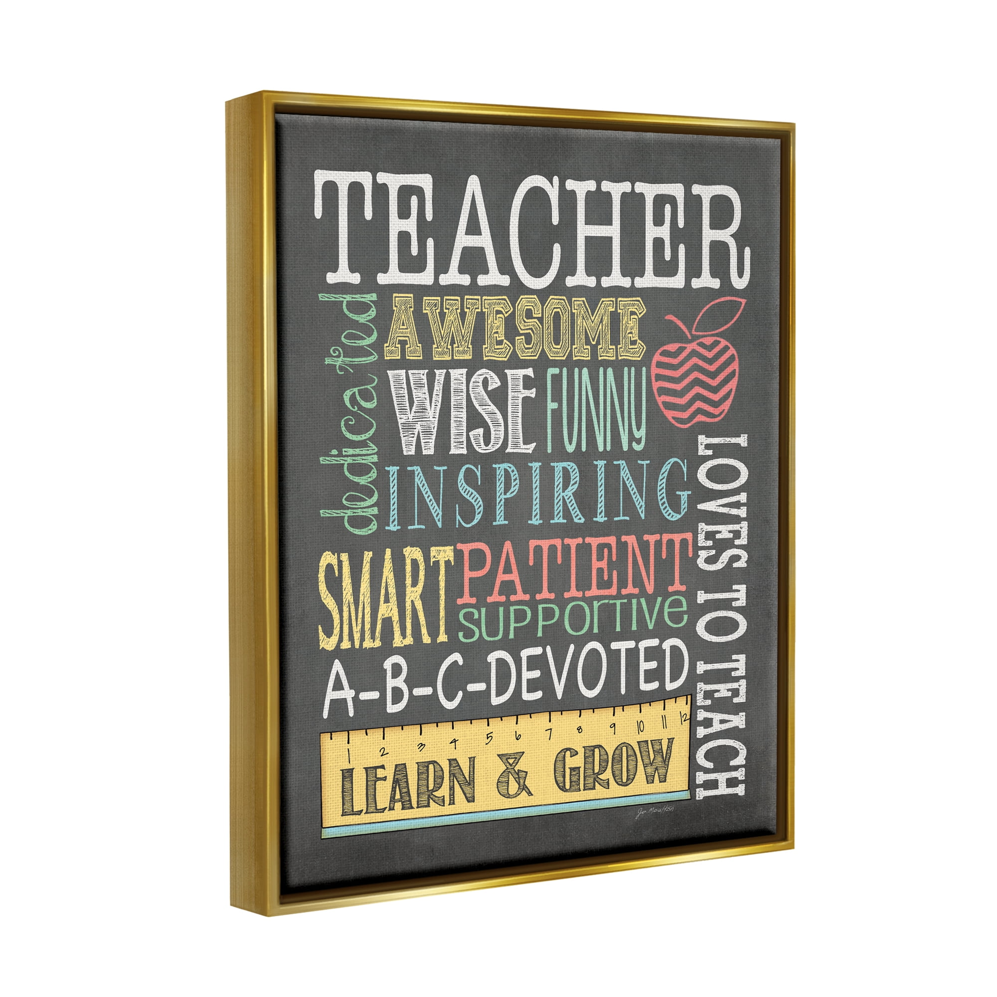 Stupell Inspiring Teacher Appreciation List Inspirational Painting Gold Floater Framed Art Print Wall Art