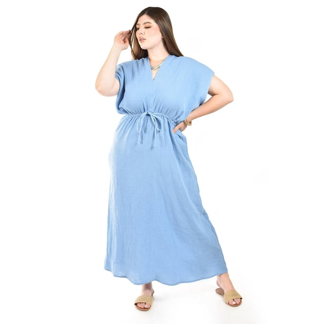 Maxi vestido de algodon Roman Fashion /Tallas Extras, 4365 (Azul claro) azul 42