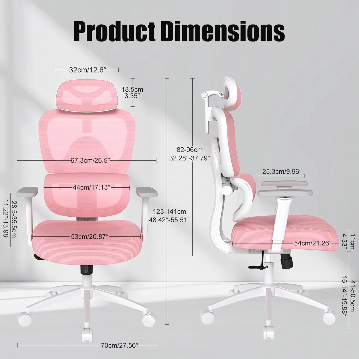 Office Chair Ergonomic Desk Chair, High Back Gaming Chair, Reclining Comfy Home Office Chair Lumbar Support Breathable Mesh Computer Chair Adjustable Armrests Pink