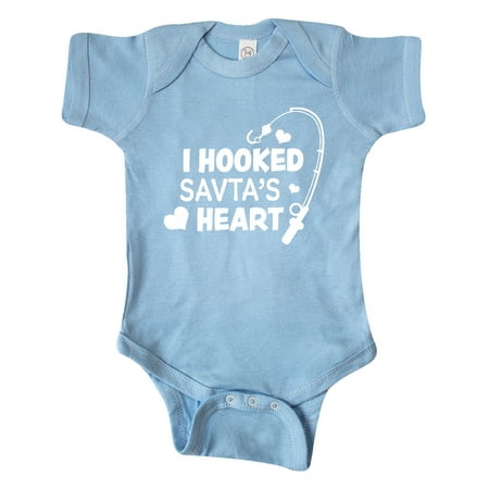 

Inktastic I Hooked Savta s Heart with Fishing Rod Gift Baby Boy or Baby Girl Bodysuit