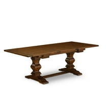 East West Furniture LAGA5-88-03 5-pc wooden dining table set with Chairs Legs and Brown Linen Fabric chairs Set of 4 fantastic table- Antique Walnut Finish