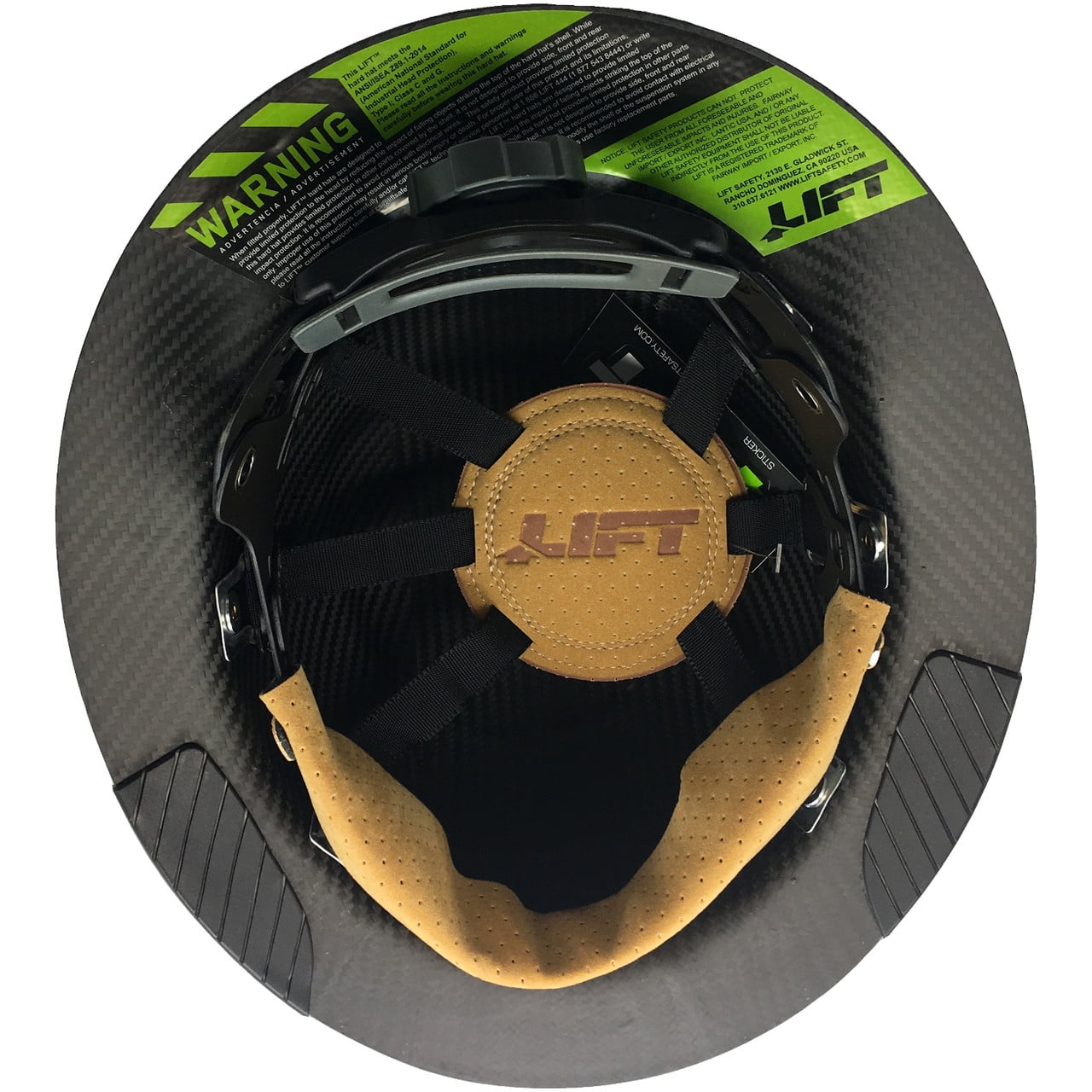 Lift Safety Actual Carbon Fiber Hard Hat - Full Brim Hi-Viz Lime