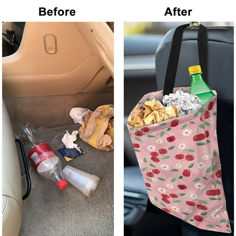 Waterproof Car Trash Bag – Hanging Back Seat Organizer With Floral Print, Reusable Garbage Can For Travel & Camping