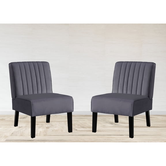 Miekor Furniture Reese Mid Century Modern Accent Chairs Set of 2 with Minimalist Design, Elegant Velvet Upholstery and Solid Wood Legs, Ideal for Living Room or Bedroom, Grey 72246
