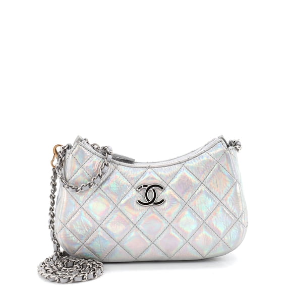 Pre-Owned Hobo Clutch with Chain Quilted Iridescent Metallic Goatskin By Rebag