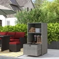 thumbnail image 2 of Miekor Furniture Pool Towel Rack, Waterproof PE Plastic Rattan Wicker Storage Organizer, Indoor Outdoor Spa, and Hot Tub Accessory Storage, 2 Shelves, 1 Basket Drawer, Mixed Gray MK2358, 2 of 11