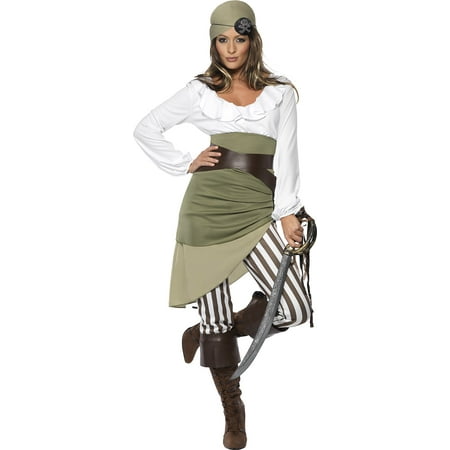 Smiffy's Women's Shipmate Sweetie Costume Top Skirt Leggings Bandana Belt and Boot Cuffs Pirate Serious Fun Size 14-16 33353
