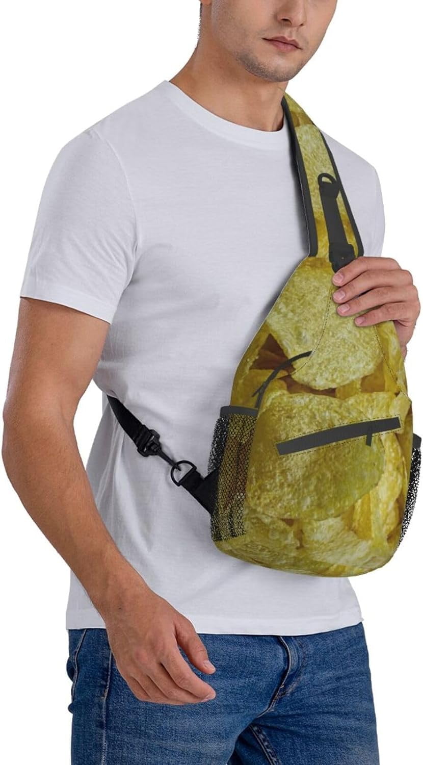 Potato Chips Snack Pattern Sling Bag Crossbody Hiking Travel Chest Bags Backpack Shoulder Daypack for Women Men