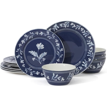12-Piece Sky Blue Dinnerware Set Service for 4 – Bone China Plates and Bowls – Microwave and Dishwasher Safe