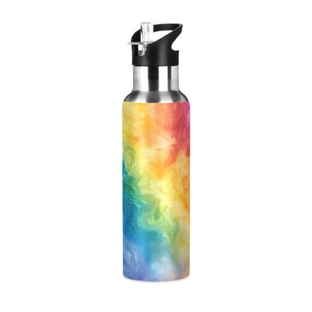 

ALAZA Tie Dye Pattern Water Bottle Insulated Flask Stainless Steel Straw Lid 20 oz