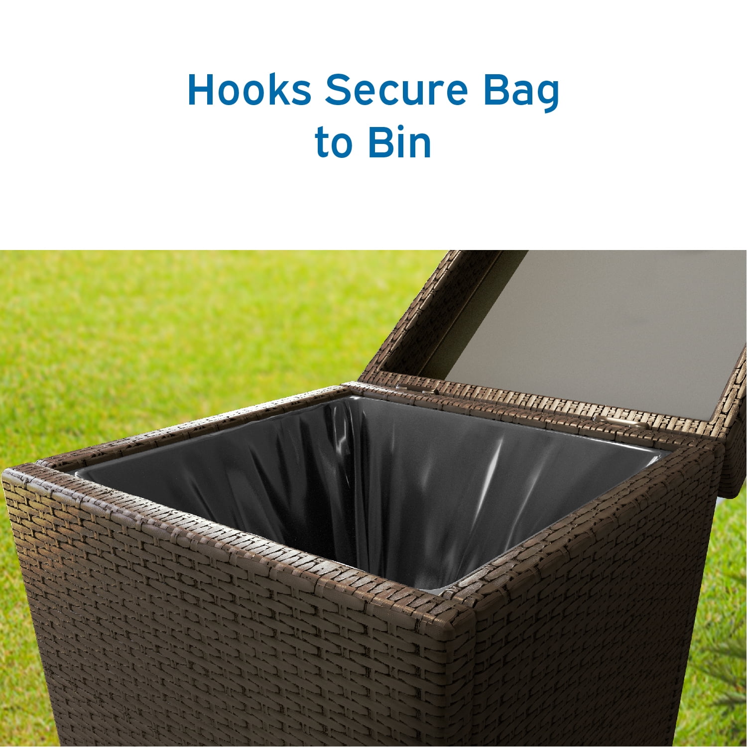 Hearth & Harbor 35 Gallon Outdoor Trash Can with Lid, Hideaway Wicker Rattan Garbage Can, Brown