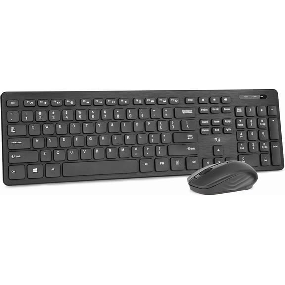 Wireless Keyboard and Mouse Combo - Standard Office PC Keyboard and Optical Wireless Mice (Black)