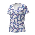 thumbnail image 2 of Goofa Cute White Rabbit Pattern Womens Deep V Neck Low Cut Tops Casual Summer Short Sleeve Ribbed Knit T-Shirts-Small, 2 of 5