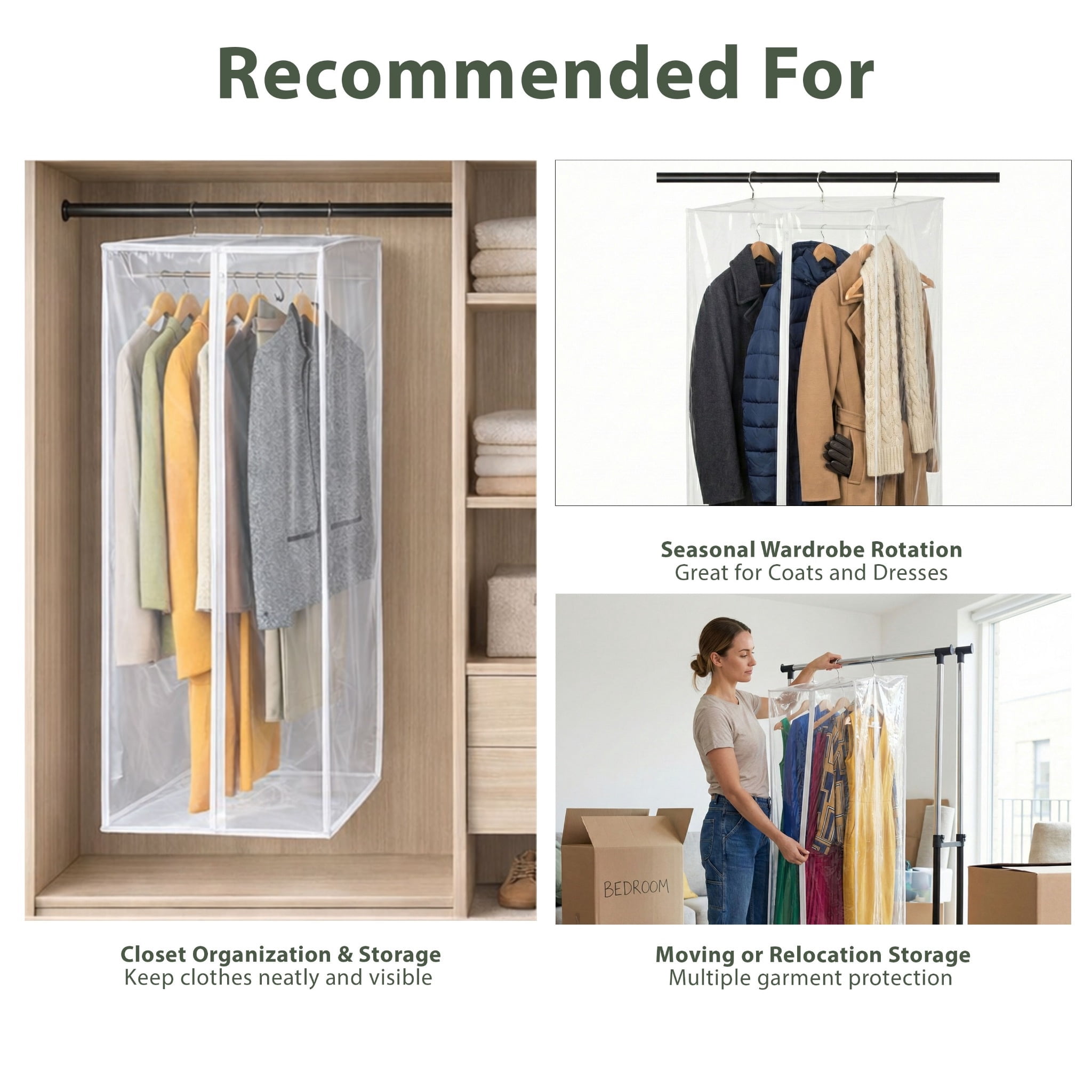 Hold N' Storage Garment Bag - Clear Hanging Closet Organizer with Zipper and Rod - 42"H