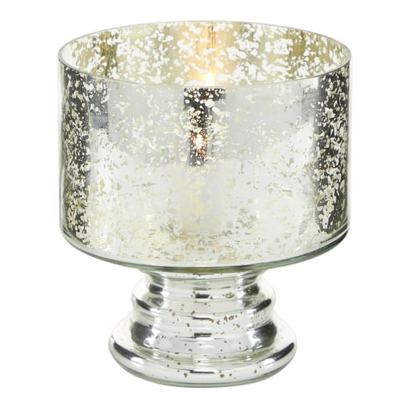 DecMode Silver Glass Handmade Turned Style Pillar Hurricane Lamp with Faux Mercury Glass Finish