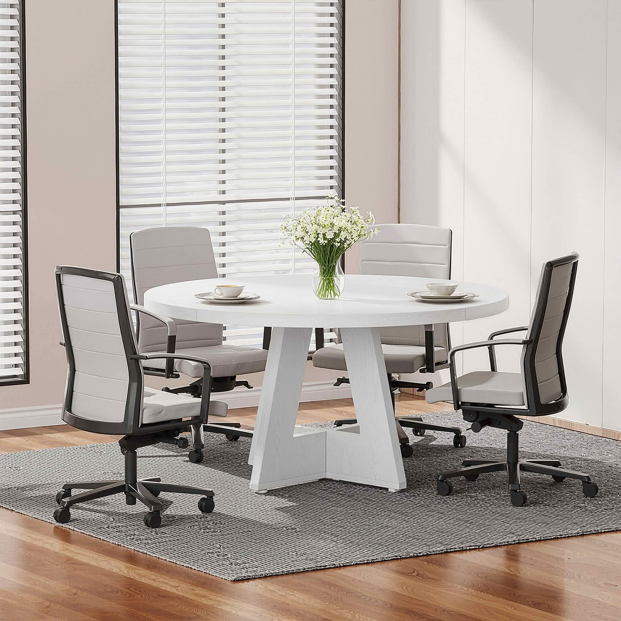 MAYEERTY 47 Inch Round Farmhouse Dining Table, MDF Top Metal Frame Kitchen Table Seats 4 for Home