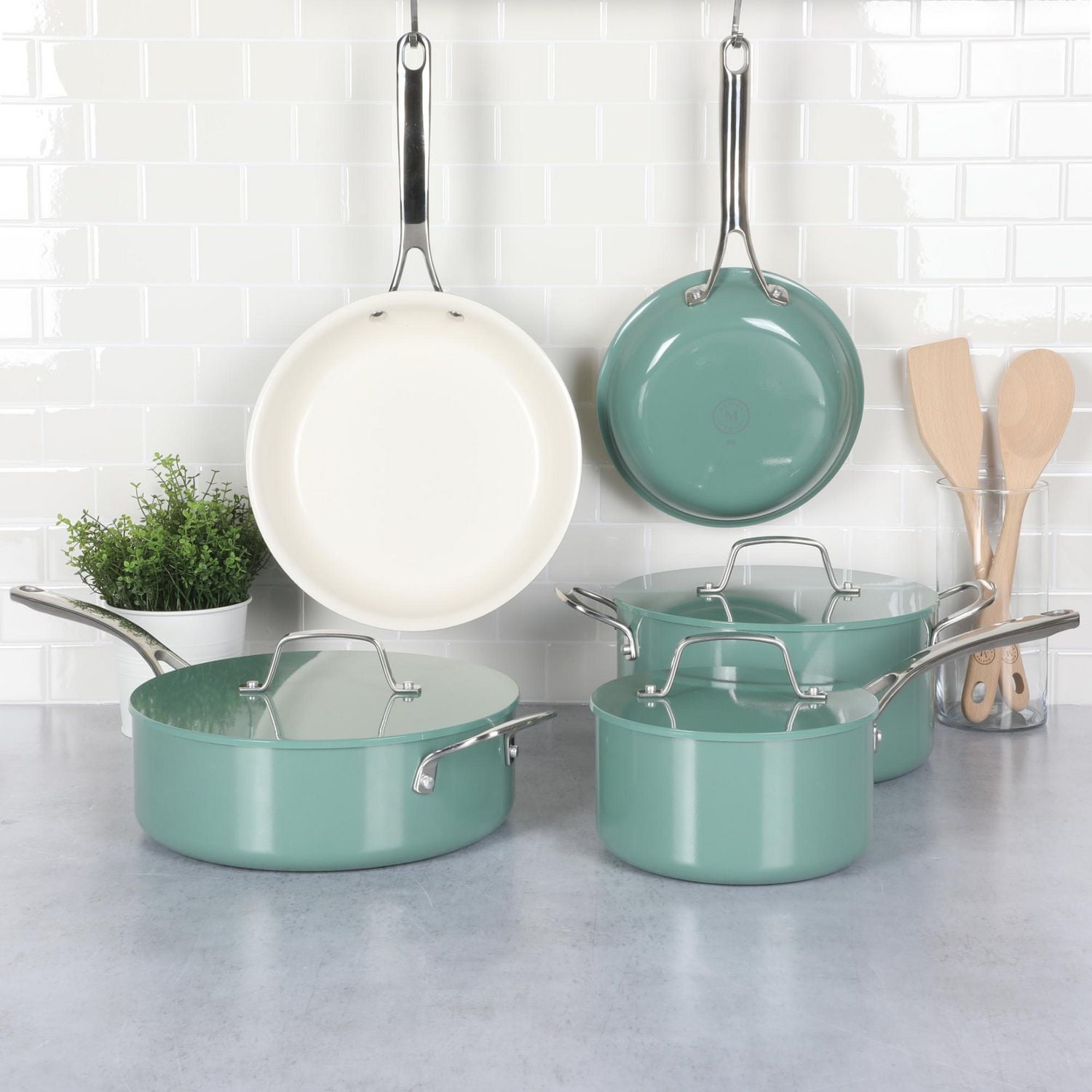 Martha Stewart Galway 10 Piece Aluminum Cookware Set w/Alum Lid, Teal