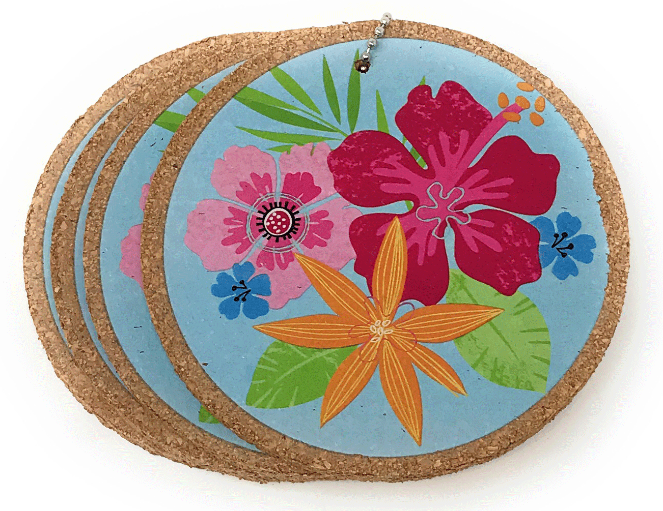 Round Cork Coasters 41/4 Inch, Set of 4 (Floral)
