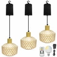 thumbnail image 1 of FSLiving Lampe Suspendue à Hauteur Réglable Rechargeable, Télécommande, Cordon de 6,5 Pieds, Prise en Bois Réglable, Lustres en Verre Ambré pour Cour et Table de Nuit, 1 of 7
