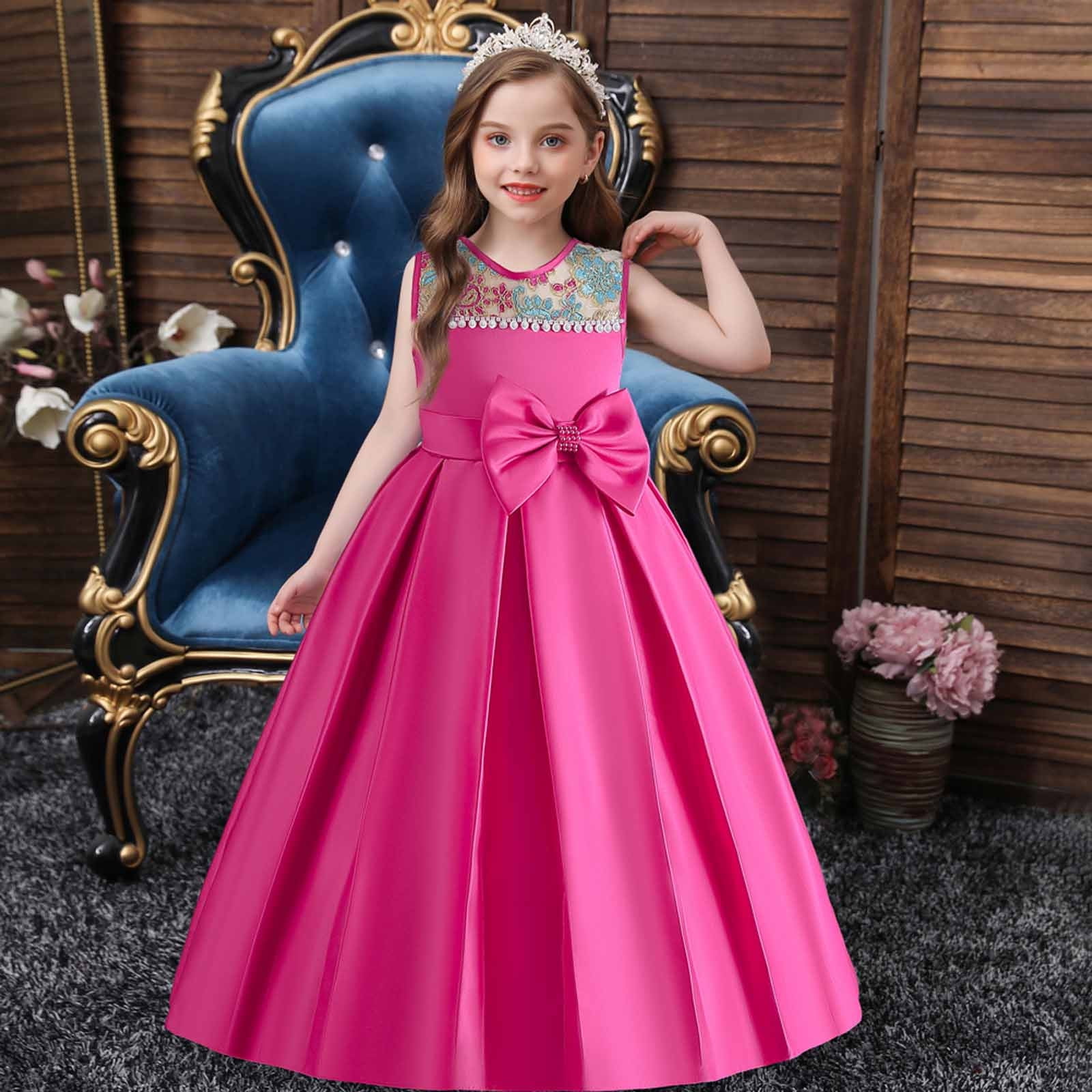 Amazon.com: Girls Gown Princess Tulle Bowknot Birthday Dress Wedding  Paillette Party Kids Pageant Girls Dress (Pink, 8-9 Years) : Clothing,  Shoes & Jewelry
