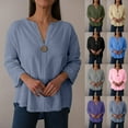 thumbnail image 2 of ShiShine Women's Shirts V Neck 3/4 Sleeve Button Tops Casual Loose Beach Solid Blouses Tunic, 2 of 9