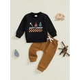 thumbnail image 3 of Suealasg Toddler Boys Fall Outfits Set 6M 1T 2T 3T 4T Baby Boys Long Sleeve Letter Print Sweatshirt Sweatpants 2Pcs Casual Autumn Tracksuit Clothes for Kids Boys, 3 of 8