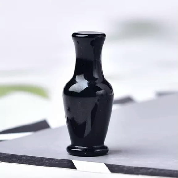 EOEMY Natural Chakra Quartz Crystal Carved Flower Vase Mineral Energy Stone Decor Rock-Black Obsidian Stone-1Pc