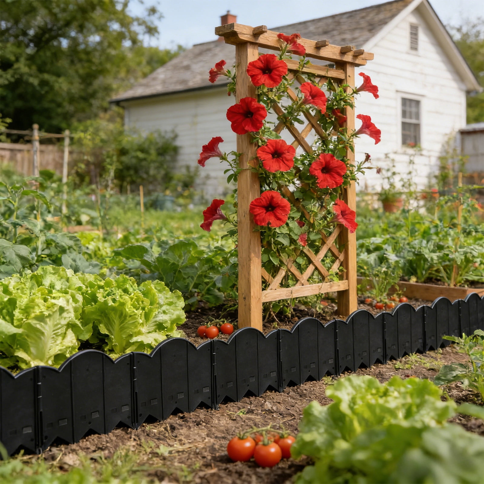 10PCS Plastic Garden Fence Edging - Landscape Edging, Flowerbed Garden Border Edging for Landscaping, Flower Bed Lawn Yard Edging Borders, Garden Edger Border Divider, Each 8.27"W x 6.89"H