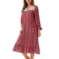 thumbnail image 4 of Fancifize Women Plaid Nightgowns Long Sleeve Sleepwear Button Down Casual Dresses Lace Ruffied Hem Pajamas Nightshirt Soft Nightdress, 4 of 5